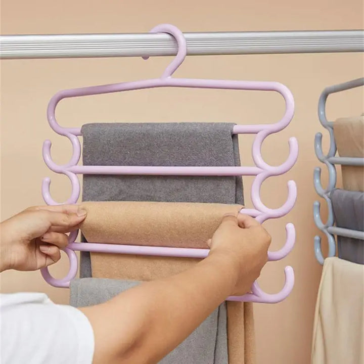 Clothes Hangers Trousers Hangers Holders Closet Storage Organizers 5 Layers Pants Towel Scarfs Racks Storage Organization